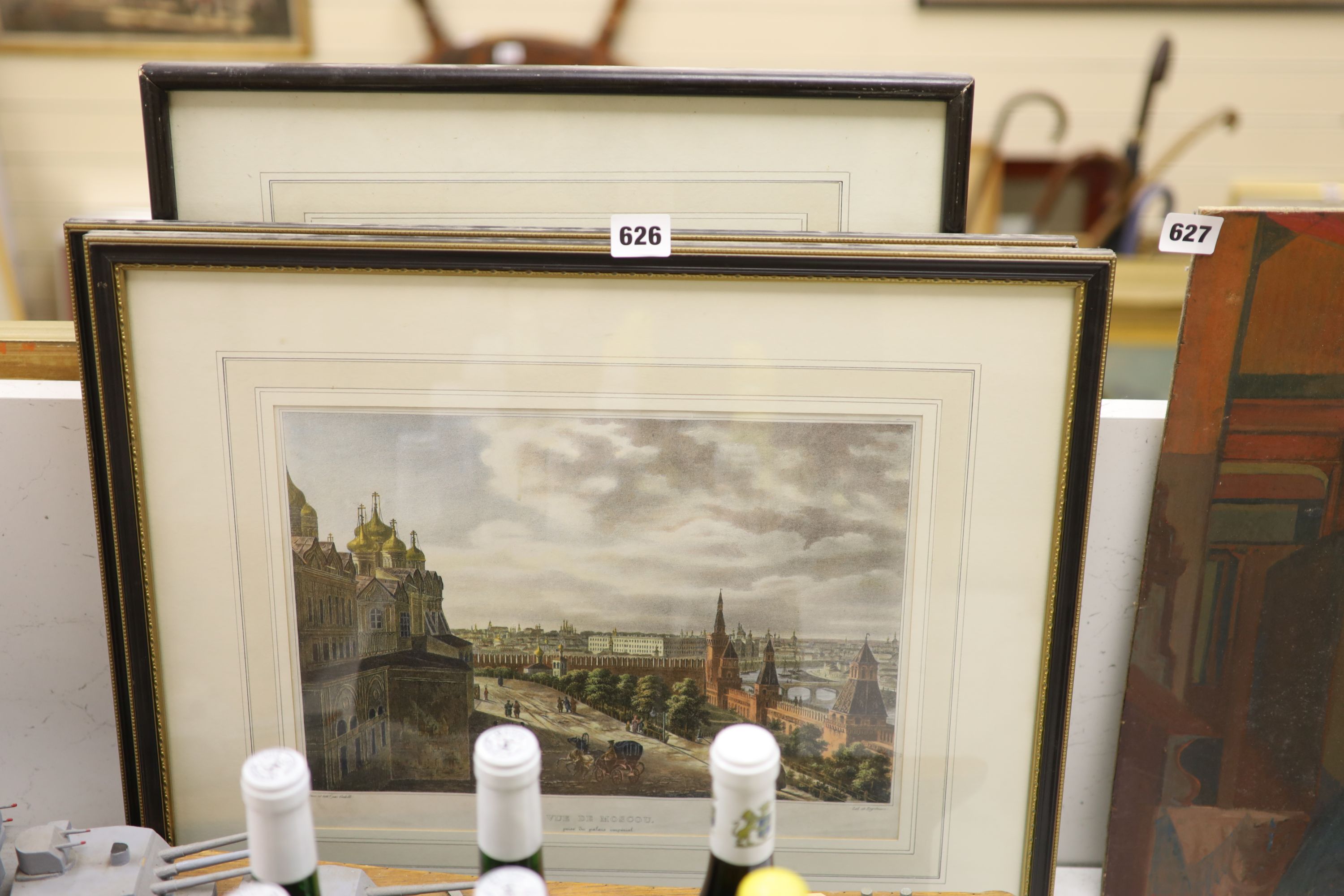 Englemann after Cadolle, set of three coloured lithographs, Views of Moscow, 24 x 35cm and 32 x 24cm